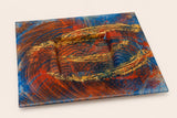 Abstract Art Glass Decorative Plate, Blue Copper Amber Swirl Design, Sculptural Centerpiece Tray