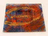 Abstract Art Glass Decorative Plate, Blue Copper Amber Swirl Design, Sculptural Centerpiece Tray