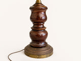 Vintage French Table Lamp, Turned Wood Base, Green Tole Shade, Empire Style, 1950s