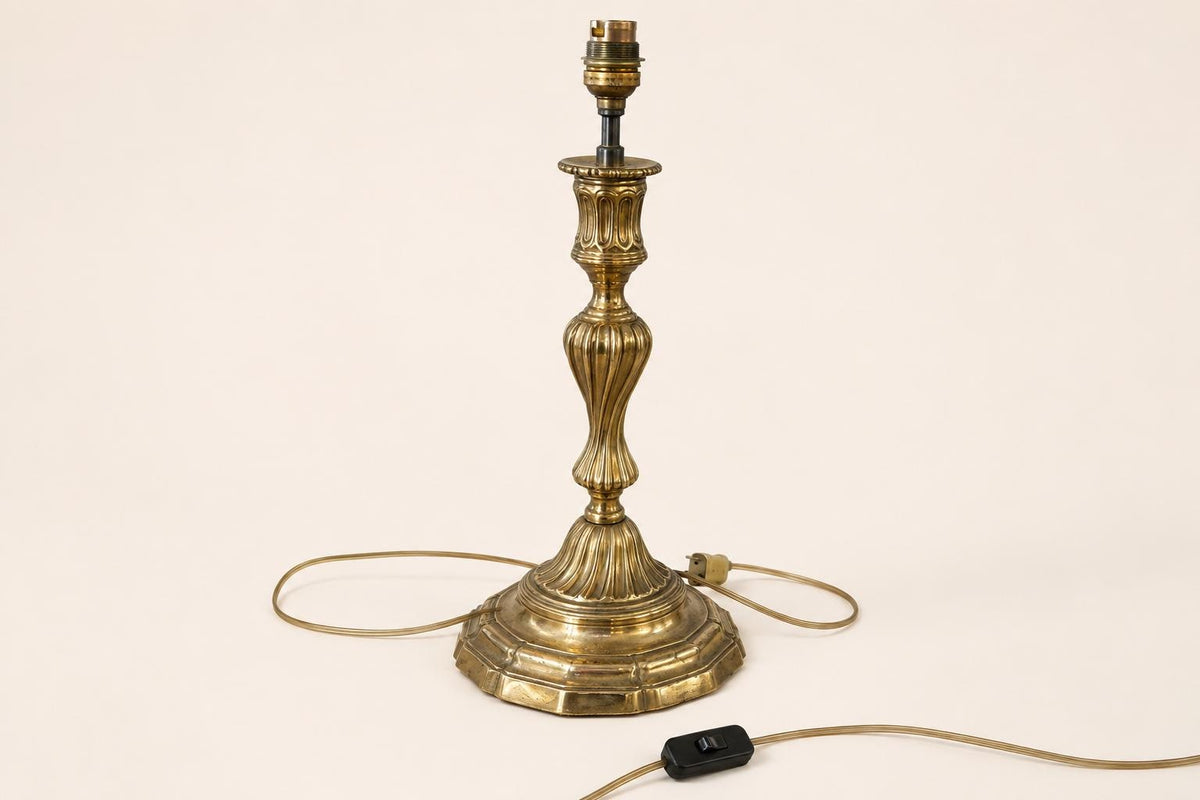 Vintage Solid Brass Table Lamp, Fluted Column, Stepped Circular Base, Classic Vintage Lighting, Circa 1950s