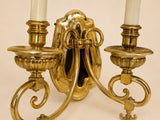 Vintage Pair of Brass Wall Sconces | 2-Light Louis XVI Style | Gold-Tone French Inspired Wall Lighting | Circa 1950s