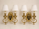 Vintage Pair of Brass Wall Sconces | 2-Light Louis XVI Style | Gold-Tone French Inspired Wall Lighting | Circa 1950s