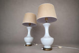 Pair of Opaline Glass Table Lamps, Baluster Form, Bronze-Toned Base, 1950s