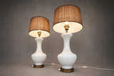 Pair of Opaline Glass Table Lamps, Baluster Form, Bronze-Toned Base, 1950s