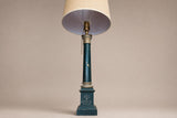 Vintage 1950s Green Painted Column Table Lamp – Gilt-Brass Mounts, Laurel Wreath Medallion, Neoclassical Empire Style