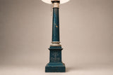 Vintage 1950s Green Painted Column Table Lamp – Gilt-Brass Mounts, Laurel Wreath Medallion, Neoclassical Empire Style