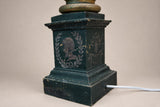 Vintage 1950s Green Painted Column Table Lamp – Gilt-Brass Mounts, Laurel Wreath Medallion, Neoclassical Empire Style