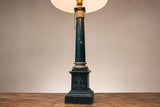 Vintage 1950s Green Painted Column Table Lamp – Gilt-Brass Mounts, Laurel Wreath Medallion, Neoclassical Empire Style