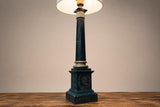 Vintage 1950s Green Painted Column Table Lamp – Gilt-Brass Mounts, Laurel Wreath Medallion, Neoclassical Empire Style
