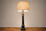 Vintage 1950s Green Painted Column Table Lamp – Gilt-Brass Mounts, Laurel Wreath Medallion, Neoclassical Empire Style