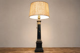 Vintage 1950s Green Painted Column Table Lamp – Gilt-Brass Mounts, Laurel Wreath Medallion, Neoclassical Empire Style