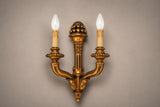 Vintage Giltwood Twin-Arm Wall Sconce Pair, Torch Form — French Louis XVI Style, 1950s