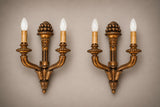 Vintage Giltwood Twin-Arm Wall Sconce Pair, Torch Form — French Louis XVI Style, 1950s