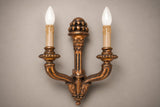 Vintage Giltwood Twin-Arm Wall Sconce Pair, Torch Form — French Louis XVI Style, 1950s