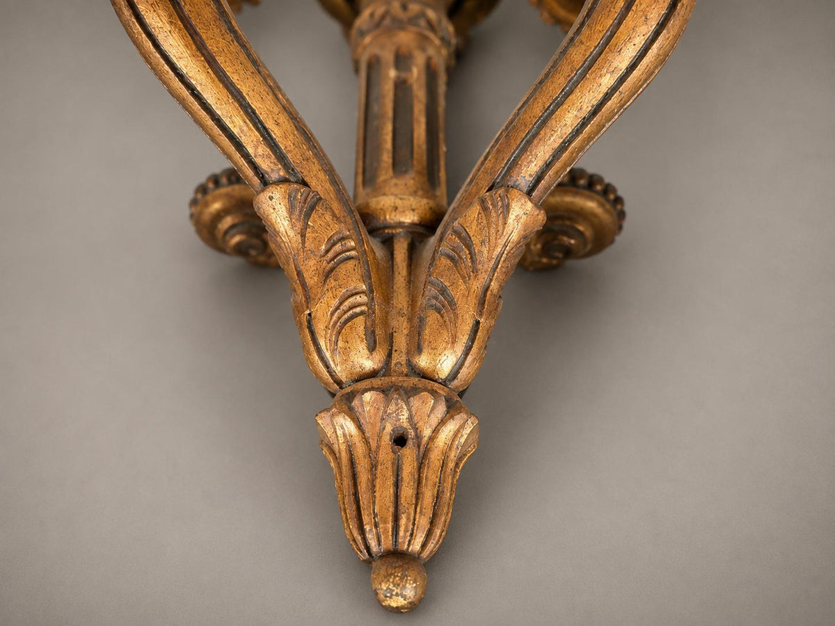 Vintage Giltwood Twin-Arm Wall Sconce Pair, Torch Form — French Louis XVI Style, 1950s