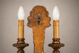 Vintage Giltwood Twin-Arm Wall Sconce Pair, Torch Form — French Louis XVI Style, 1950s