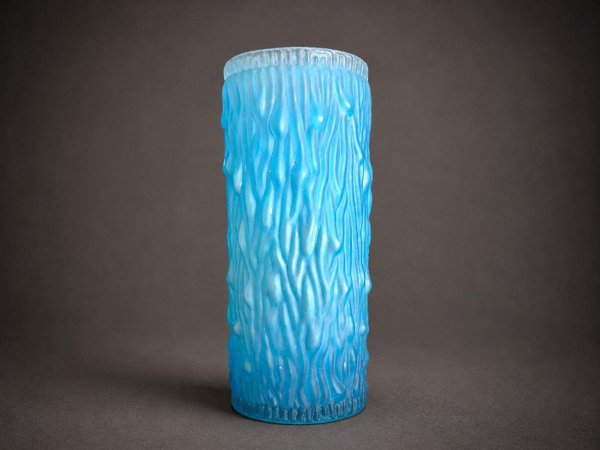 Vintage Turquoise Cased Glass Rouleau Vase, Bark Texture, in the Style of Václav Hanuš, 1990s