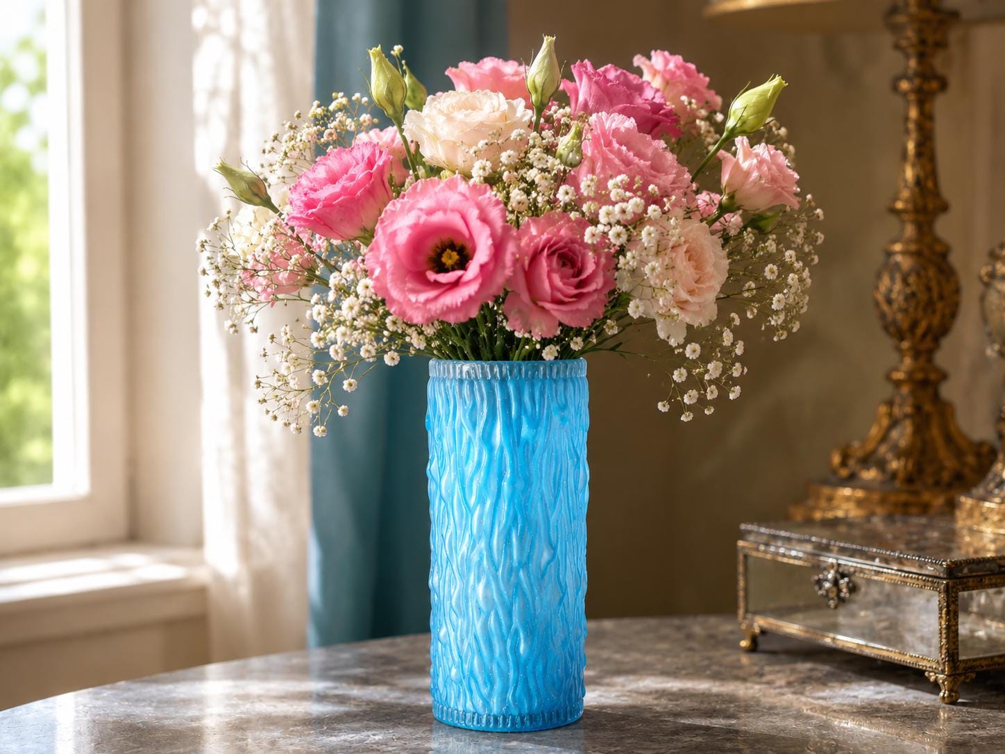 Vintage Turquoise Cased Glass Rouleau Vase, Bark Texture, in the Style of Václav Hanuš, 1990s