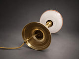 Antique Brass Candlestick Table Lamp, Frosted Glass Shade with Rose Band — Circa 1900