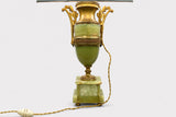 Vintage Onyx and Gilt Brass Urn Lamp with Bronze Floral Mounts