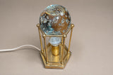 Brass Cage Lamp with Bubble Glass Sphere, Hexagonal Base