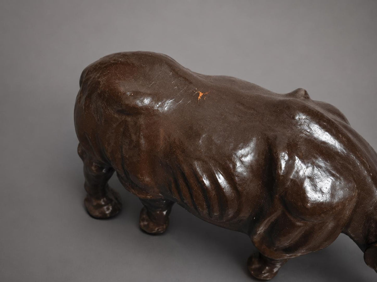 Vintage Leather Rhinoceros Sculpture, Large Safari-Style Animal Figure, 56cm Statement Decor Piece, 1970s