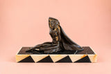 Art Deco Spelter Sculpture, Seated Woman on Chevron Marble Base — French, 1920s