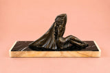 Art Deco Spelter Sculpture, Seated Woman on Chevron Marble Base — French, 1920s