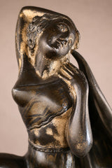 Art Deco Spelter Sculpture, Seated Woman on Chevron Marble Base — French, 1920s