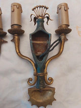 Vintage Bronze Wall Sconce Pair, Swan-Neck Arms — Empire Style, 1950s, Set of 2