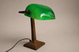 Green Glass Banker's Desk Lamp, Bronze-Tone Metal Base, Emeralite Style Lighting