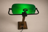 Green Glass Banker's Desk Lamp, Bronze-Tone Metal Base, Emeralite Style Lighting