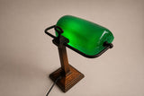 Green Glass Banker's Desk Lamp, Bronze-Tone Metal Base, Emeralite Style Lighting
