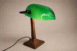 Green Glass Banker's Desk Lamp, Bronze-Tone Metal Base, Emeralite Style Lighting