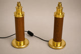 Vintage Pair of 1960s Wood & Brass Table Lamp Bases | Mid-Century Turned Column Lamps | Wired and Ready | Set of 2
