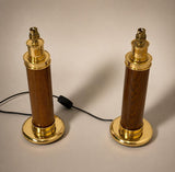 Vintage Pair of 1960s Wood & Brass Table Lamp Bases | Mid-Century Turned Column Lamps | Wired and Ready | Set of 2