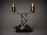 Vintage Sculptural Table Lamp Pair, Sage Green Loop Arms, Marble Base — Art Deco Style, 1950s