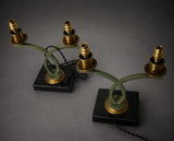 Vintage Sculptural Table Lamp Pair, Sage Green Loop Arms, Marble Base — Art Deco Style, 1950s