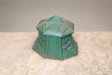 Art Deco Inkwell, Régule Dogue Sculpture with Green Patina on Marble Base, French Desk Accessory, Circa 1920s–30s