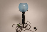 Art Nouveau Style Iron Lamp with Thick Glass Globe, Vintage 1900