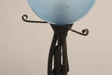 Art Nouveau Style Iron Lamp with Thick Glass Globe, Vintage 1900