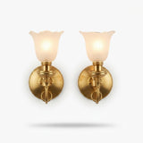 Vintage Brass Wall Sconces, Frosted Textured Tulip Glass Shades, Pair