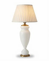 Vintage Blue Glass Table Lamp, Baluster Urn Form on Brass Base, Pleated Shade Included