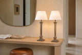 Pair of Antique Brass Corinthian Column Table Lamps, Fluted Column Lamps with New Pleated Shades