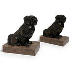 Pair of Spelter Dog Bookends, Pekingese or Tibetan Spaniel Figures on Marble Bases, Vintage Régule Bookends