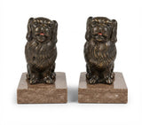 Pair of Spelter Dog Bookends, Pekingese or Tibetan Spaniel Figures on Marble Bases, Vintage Régule Bookends