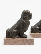 Pair of Spelter Dog Bookends, Pekingese or Tibetan Spaniel Figures on Marble Bases, Vintage Régule Bookends