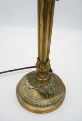 Antique Brass Table Lamp Base, Fluted Column with Urn Capital and Figural Relief Base