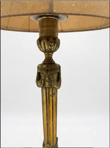 Antique Brass Table Lamp Base, Fluted Column with Urn Capital and Figural Relief Base
