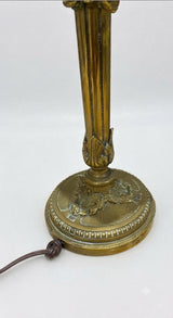 Antique Brass Table Lamp Base, Fluted Column with Urn Capital and Figural Relief Base